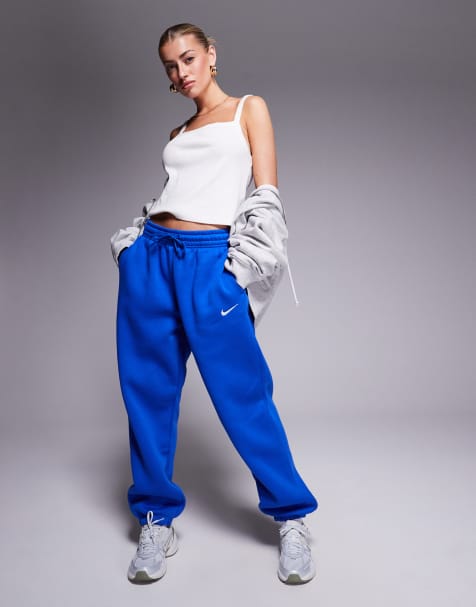Nike Phoenix Fleece high waisted oversized cuffed joggers in royal blue  - view 1
