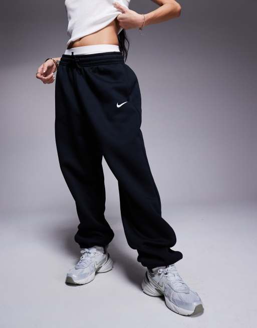 Nike Phoenix Fleece high waisted oversized joggers in black ASOS