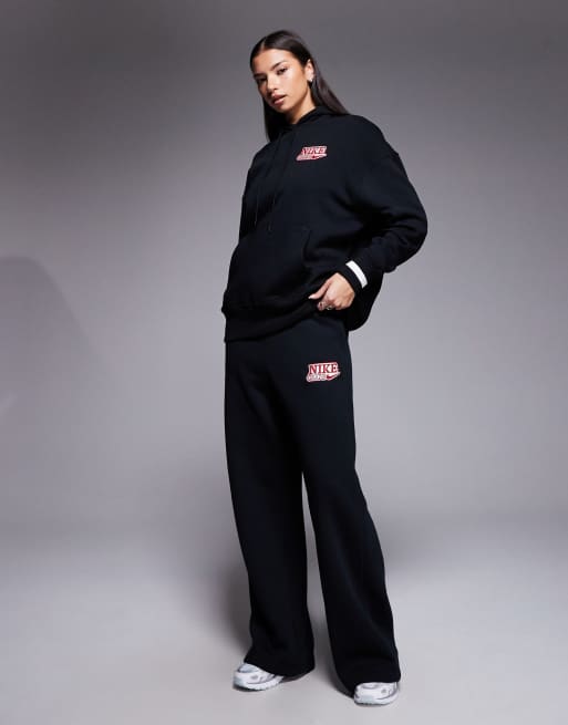Nike Phoenix Fleece high waisted oversized wide leg joggers in black, 4 of 5
