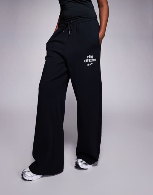 Nike Phoenix Fleece high waisted wide leg joggers in black, 2 of 5