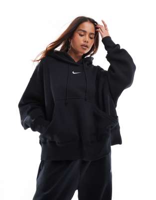 Nike - Phoenix Fleece - Kapuzenpullover in Schwarz und Segelweiß mit extremem Oversize-Schnitt