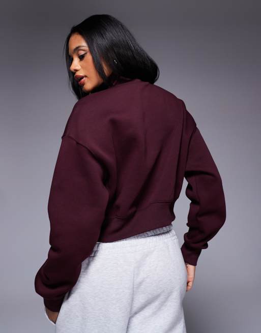 Nike – Phoenix Fleece – Kurzes Sweatshirt in Burgunderrot mit kurzem Reißverschluss, 3 von 4