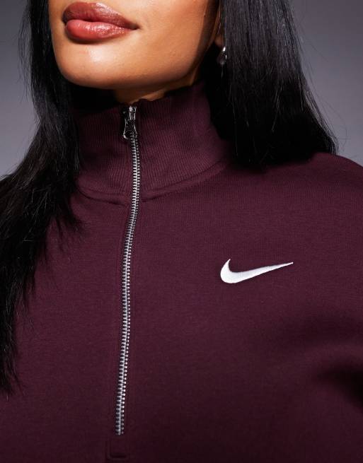 Nike – Phoenix Fleece – Kurzes Sweatshirt in Burgunderrot mit kurzem Reißverschluss, 4 von 4