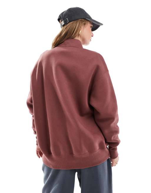 Nike Phoenix fleece logo 1/4 zip sweatshirt in burgundy | ASOS
