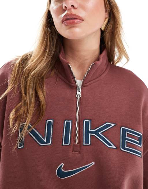 Nike Phoenix fleece logo 1/4 zip sweatshirt in burgundy | ASOS