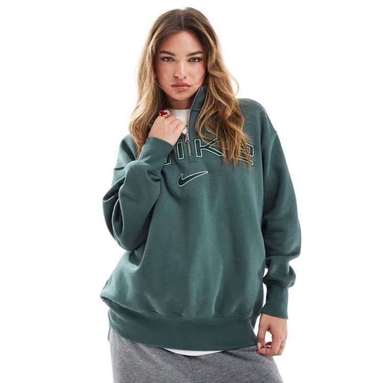Nike Phoenix fleece logo 1/4 zip sweatshirt in green | ASOS