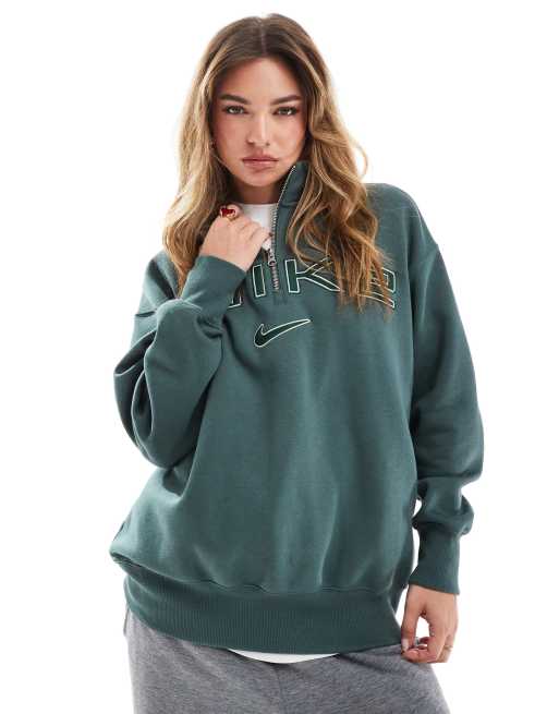 Nike Phoenix fleece logo 1 4 zip sweatshirt in green ASOS