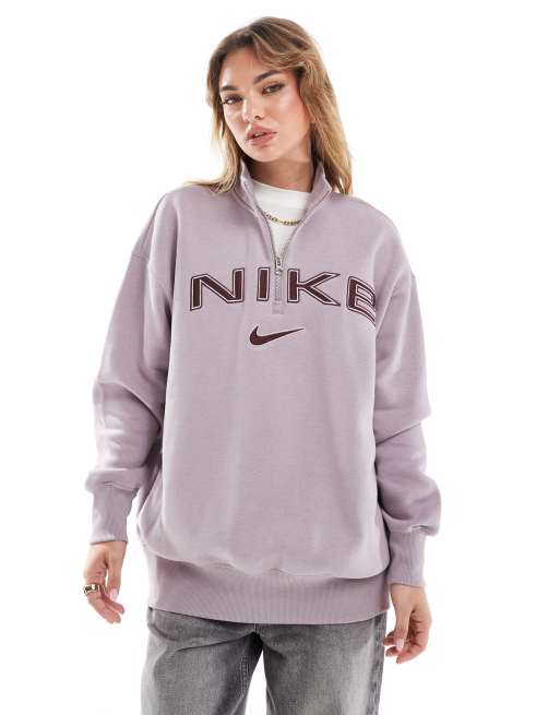 Nike Phoenix fleece logo 1 4 zip sweatshirt in purple