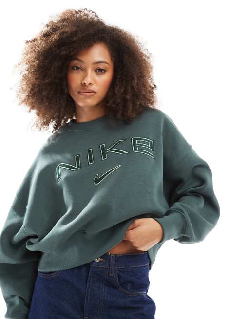 Nike Phoenix fleece logo sweatshirt in vintage green ASOS