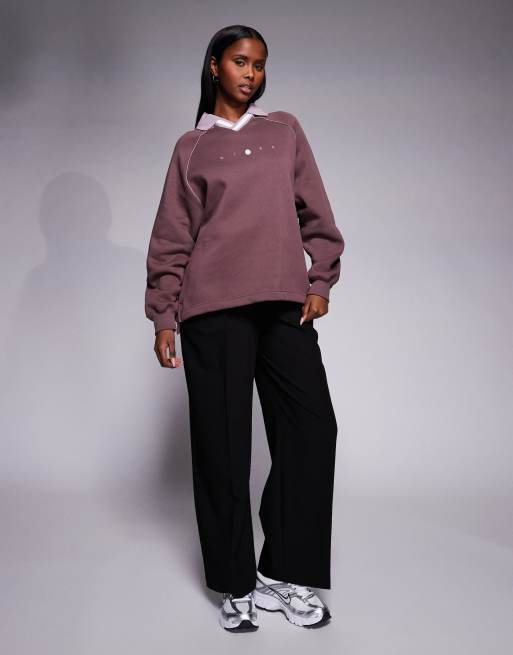 Nike – Phoenix Fleece – Mörklila pikétröja i oversize, 2 av 4