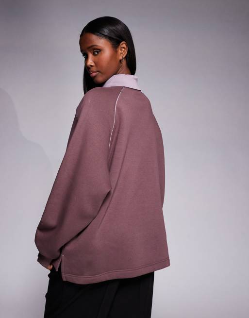 Nike – Phoenix Fleece – Mörklila pikétröja i oversize, 3 av 4