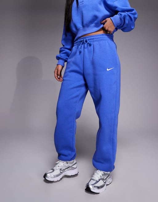 Nike – Phoenix Fleece – Niebieskie joggersy oversize z wysokim stanem i ściągaczami, 2 z 5