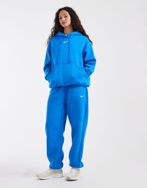 Nike – Phoenix Fleece – Niebieskie joggersy oversize z wysokim stanem i ściągaczami - view 1