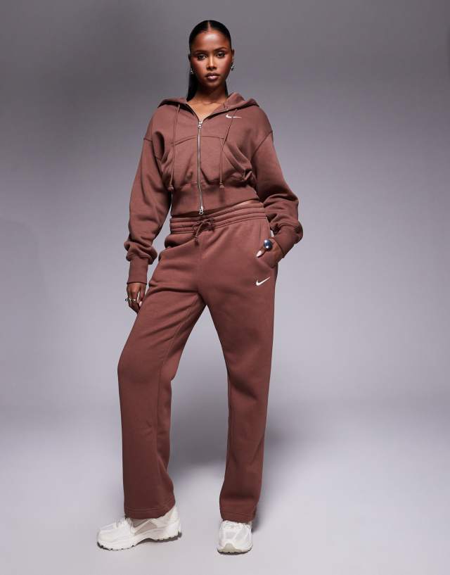 Nike Phoenix Fleece cropped full zip hoodie in brown | ASOS