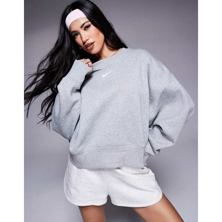 Nike Phoenix Fleece over oversized crop sweatshirt in grey and sail ASOS
