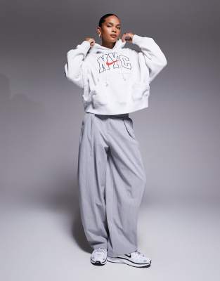 Nike Phoenix Fleece Over Oversized Graphic Hoodie In Gray