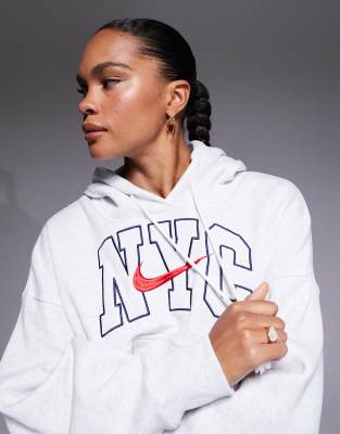 Nike Phoenix Fleece Over Oversized Graphic Hoodie In Gray