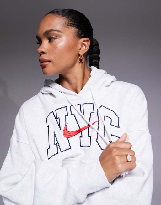 Nike Phoenix Fleece over oversized graphic hoodie in gray | ASOS