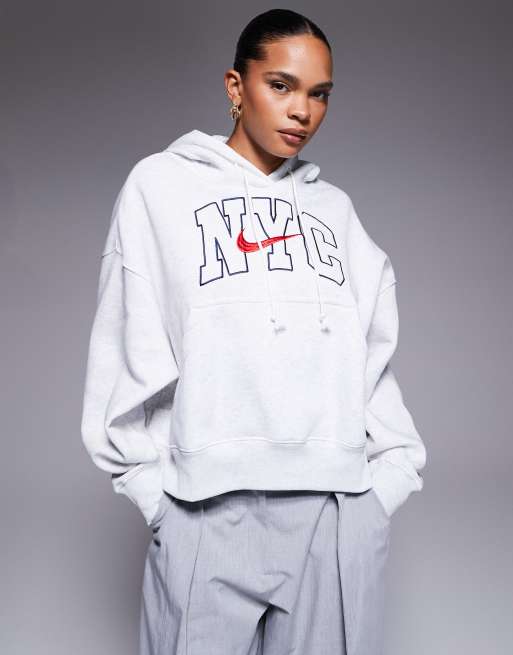 Nike Phoenix Fleece over oversized graphic hoodie in gray | ASOS