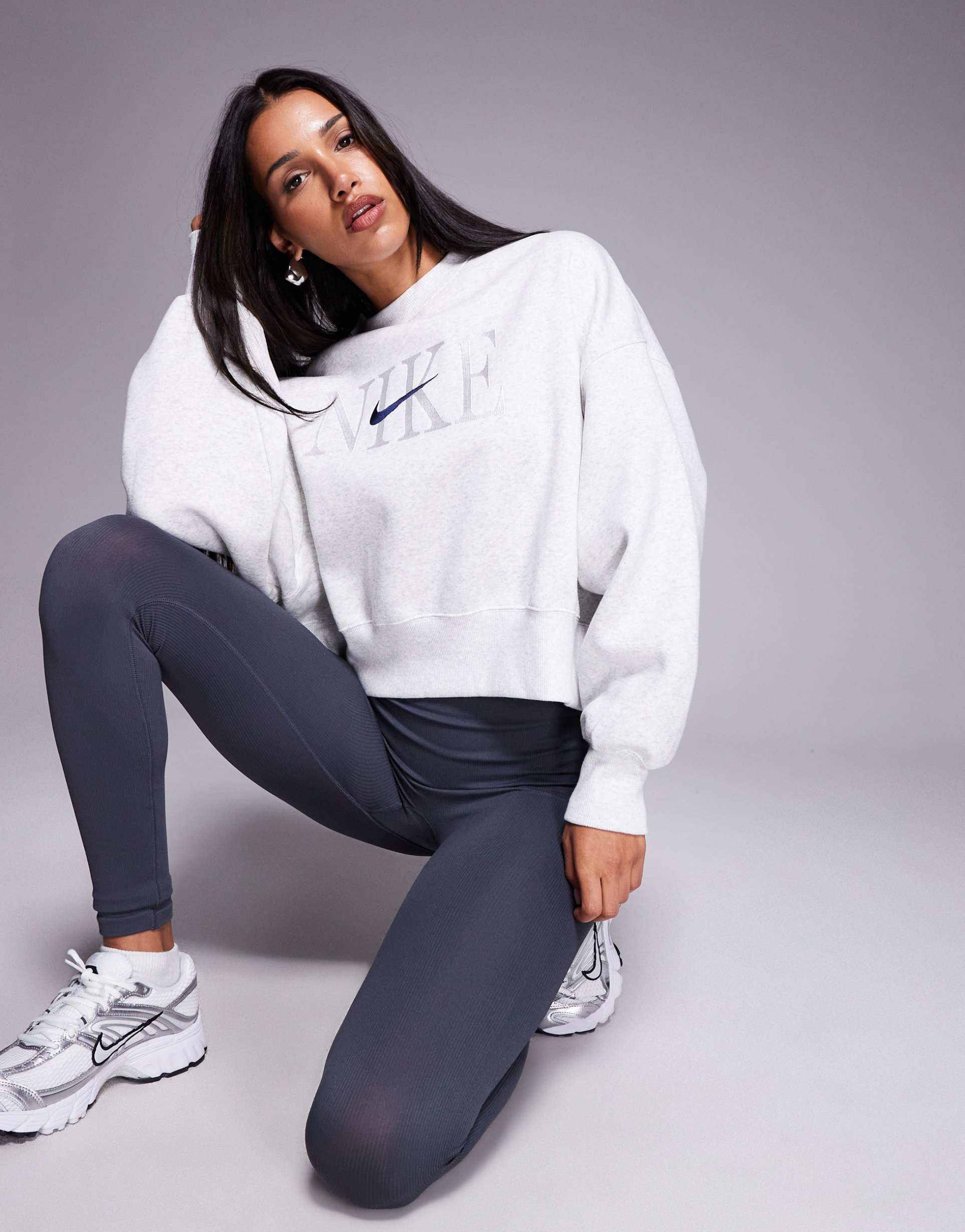 nike phoenix fleece over oversized graphic sweatshirt in gray