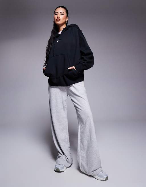 Nike mini swoosh extra oversized pullover hoodie in black and sail