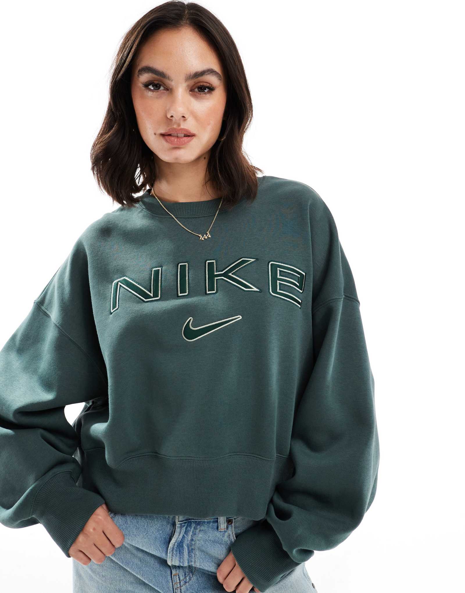 Флисовая толстовка с логотипом Nike Phoenix over-oversize темно-зеленого цвета