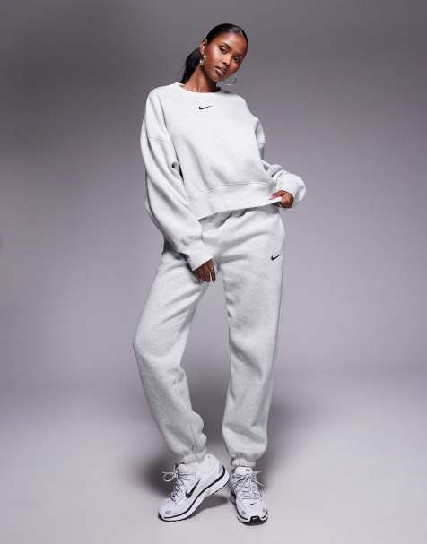 Nike Phoenix Fleece Over-oversized sweatshirt, Full Zip Hoodie and high waisted oversized joggers in heather grey - view 1