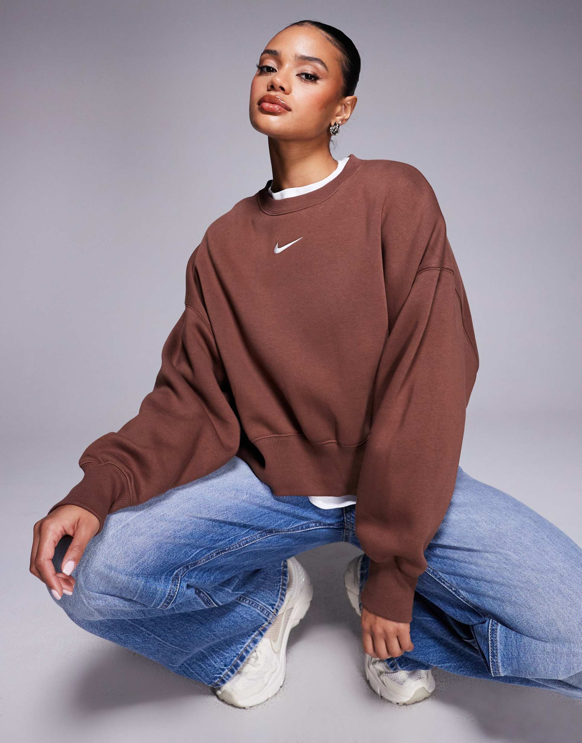 nike phoenix fleece over-oversized sweatshirt in brown