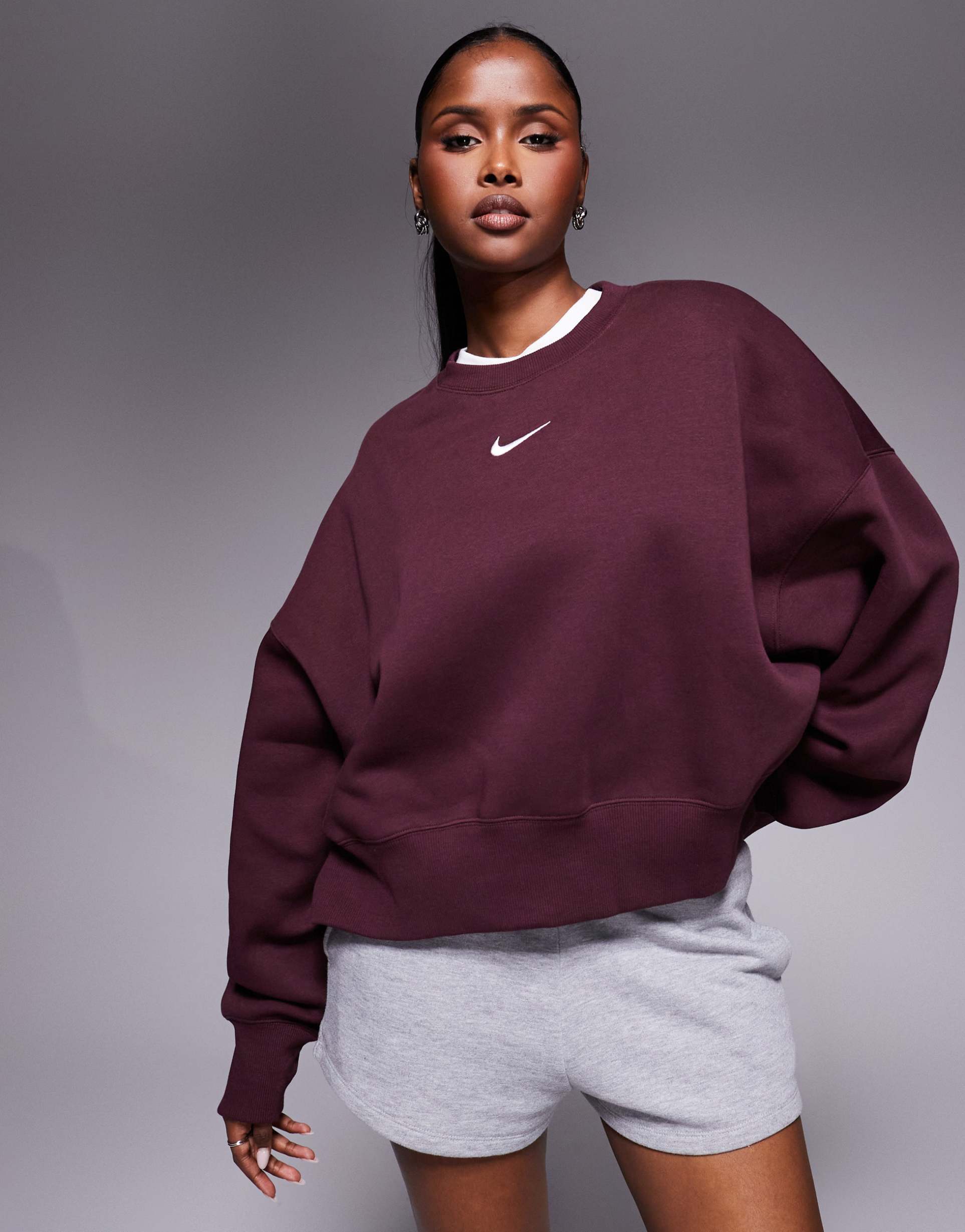 nike phoenix fleece over-oversized sweatshirt in burgundy