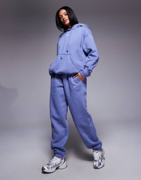 Nike – Phoenix Fleece – Oversize-Jogginghose in Blau mit hohem Bund und Bündchen - view 1