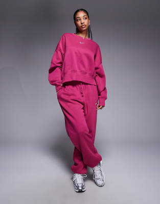 Thumbnail - Nike - Phoenix Fleece - Oversize-Jogginghose in Rosa mit hohem Bund und Bündchen-Lila