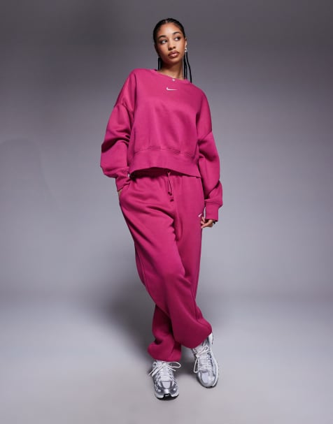 Nike – Phoenix Fleece – Oversize-Jogginghose in Rosa mit hohem Bund und Bündchen - view 1