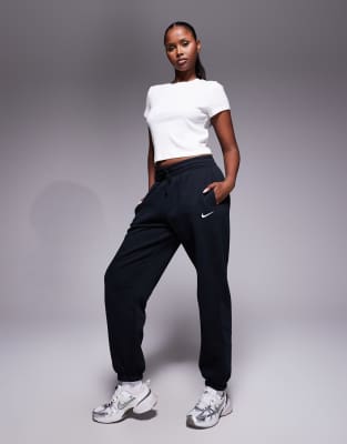 Nike - Phoenix Fleece - Oversize-Jogginghose in Schwarz mit hohem Bund und Bündchen