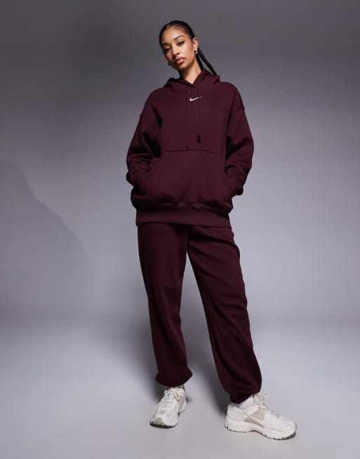 Nike – Phoenix Fleece – Oversize-Kapuzenpullover in Burgunderrot, 2 von 4