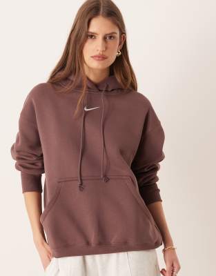 Nike - Phoenix Fleece - Oversize-Kapuzenpullover in Dunkellila-Grün