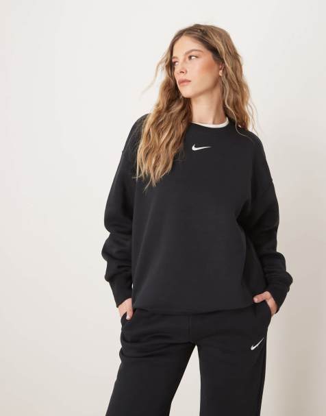 Nike Phoenix Fleece oversized crew sweatshirt in black - view 1
