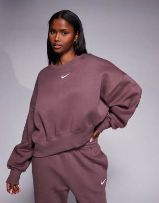 Nike Phoenix Fleece Oversized Crew Sweatshirt In Brown