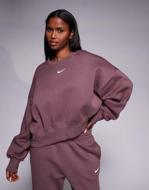 Nike Phoenix Fleece oversized crew sweatshirt in brown - view 1