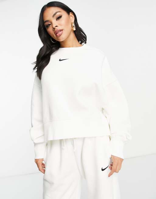 Nike elastic drawcord cropped mini swoosh white sweatshir sale