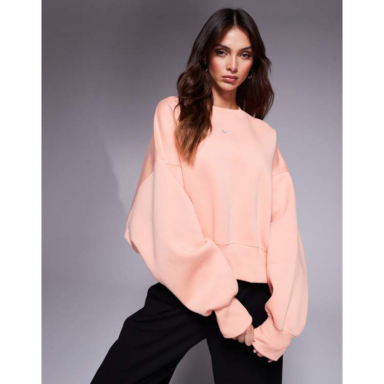 Nike Phoenix Fleece oversized cropped sweatshirt in coral | ASOS