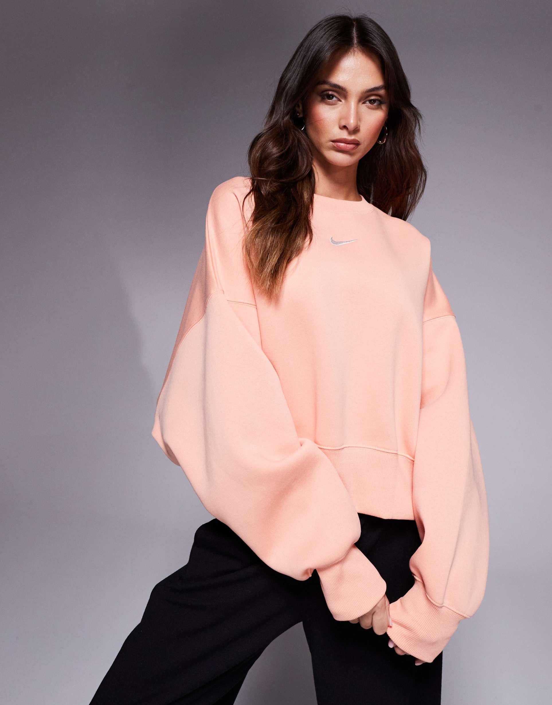 nike phoenix fleece oversized cropped sweatshirt in coral