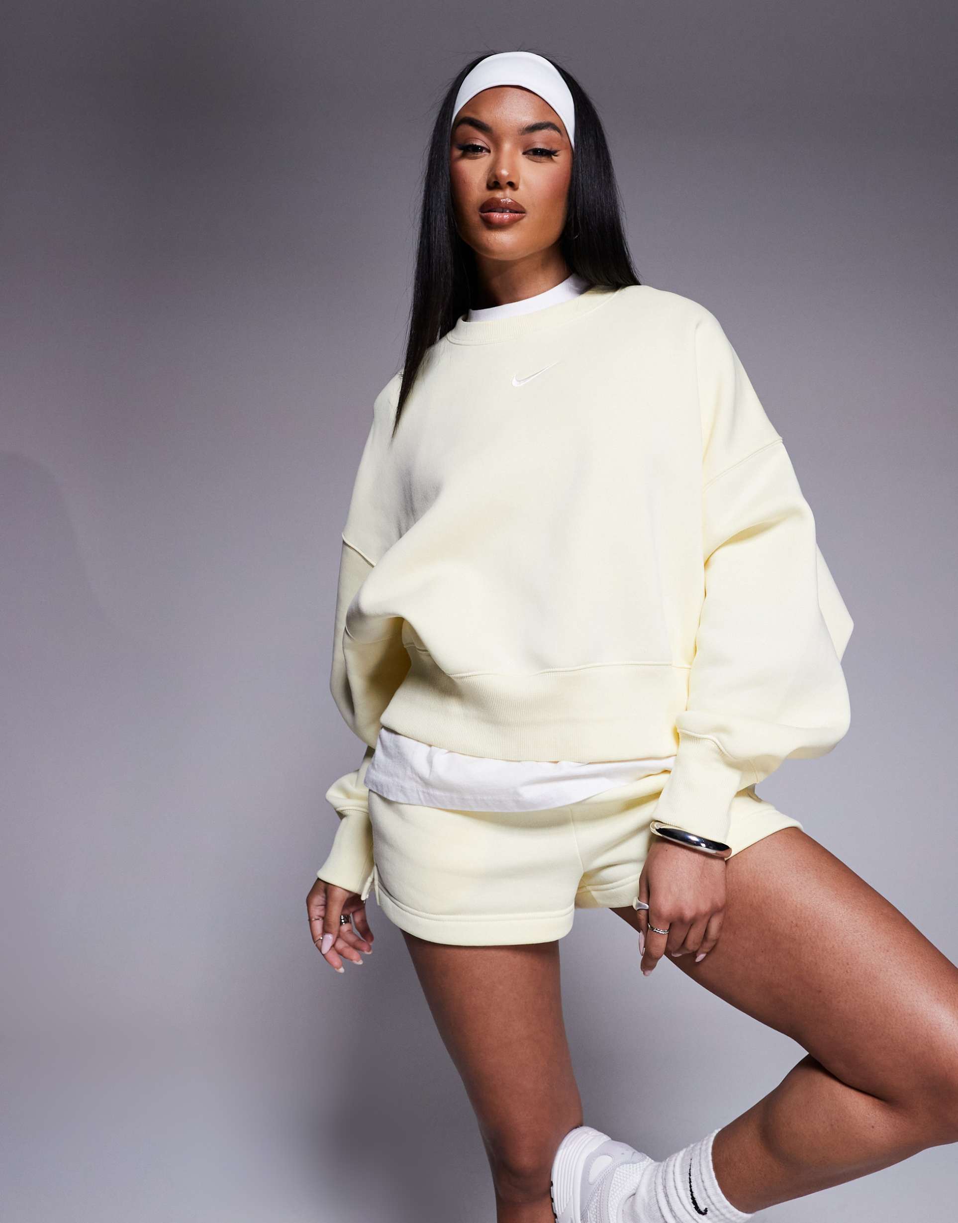 nike phoenix fleece oversized cropped sweatshirt in yellow