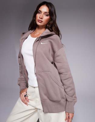 Nike Nike Phoenix Fleece oversized full zip hoodie in brown