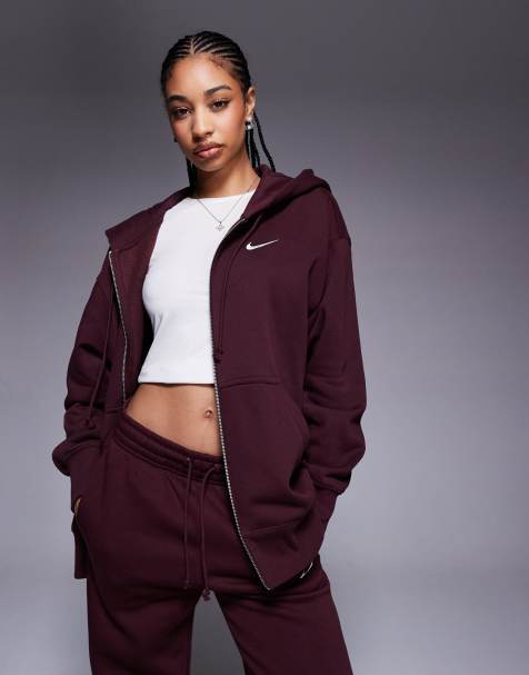 Nike Phoenix Fleece oversized full zip hoodie in burgundy - view 1