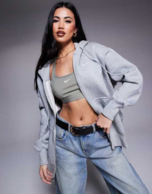Nike mini swoosh oversized full zip hoodie in gray 