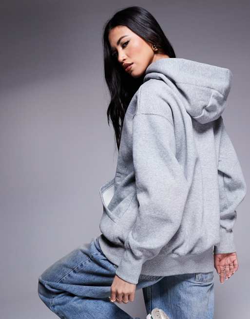 Nike mini swoosh oversized full zip hoodie in gray 