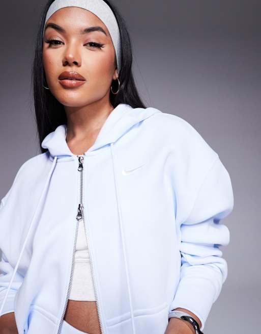 Nike Phoenix Fleece oversized full zip hoodie in light blue