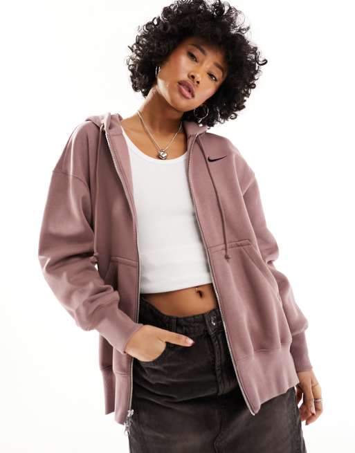 Nike Phoenix Fleece oversized full zip hoodie in mauve