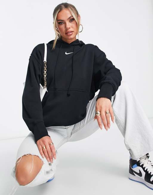 Nike black mini swoosh oversized hoodie new arrivals