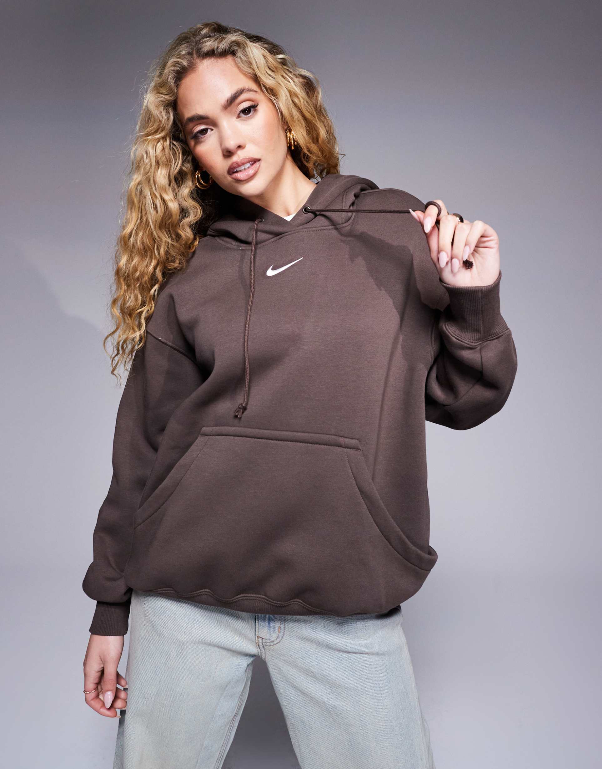 nike phoenix fleece oversized hoodie in brown